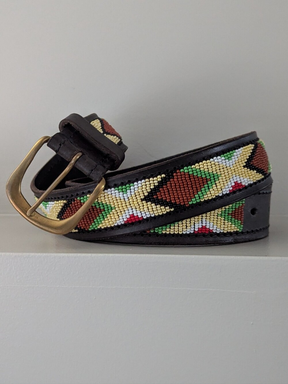 Beaded Belt in Black with Multicolor Pattern